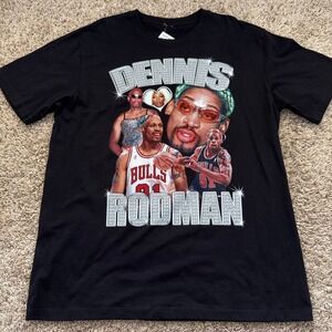 Dennis Rodman Vintage Style Graphic T-Shirt Black XL Chicago Bulls Streetwear
